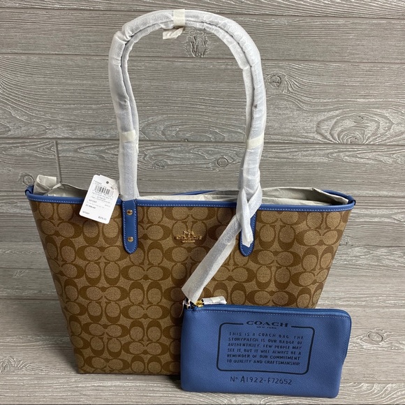 LAST ONE! COACH Blue Floral Reversible Peony Floral CityTote - Picture 2 of 8